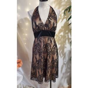 Vtg Jones New York 90s Y2K Lace Overlay Sequin Halter Dress Size 6 Black Gothic